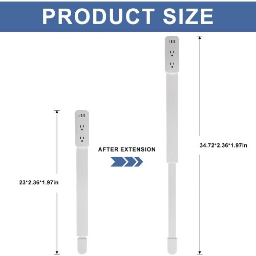 Electrical Outlet Extender Stick - Features USB-A, USB-C and 2 AC Outlets, Extends 22-34, Rotates 180° Access Hard-to-Reach Outlets, Wall Plug Power Socket Expander Nightstands, Sofa, Desks and More