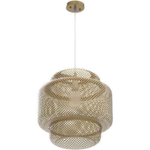 Bamboo Pendant Light - Boho Basket Chandelier Handmade Woven Pendant Light, Natural Wicker Rattan Hanging Chandelier for Kitchen Island Dining Room Living Room Porch