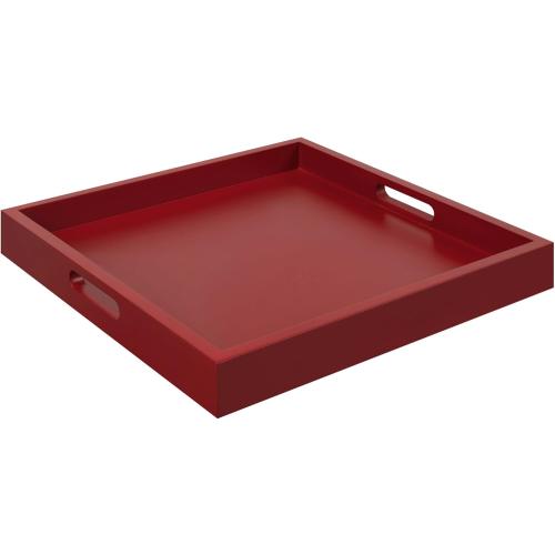 Convenience Concepts Palm Beach Serving Kitchen & Living Room Square Wood Decorative Handles, Ottoman Accent, Coffee Table Tray, Counter Organization & Storage, 16.75, Red