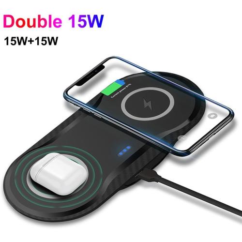 30Watt Dual Wireless Charging Pad for Multiple Devices, Dual 15W Charging Pad for iPhone 16/15/14/13/12/11/X,for Samsung Galaxy S25/S24/S23/S22/S21/S20/S10, and More. with USB-C Cable