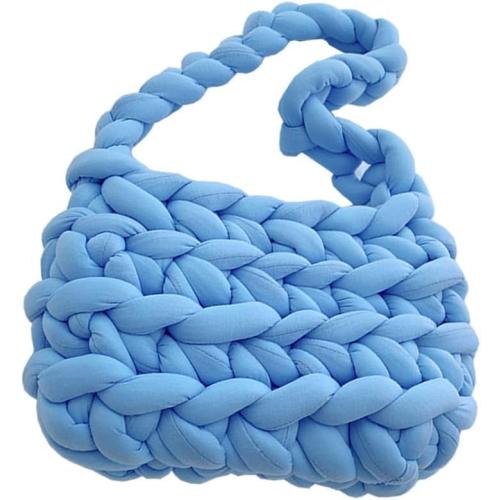 Unisex Crossbody Bags, DIY Women's Cotton Wool Soft Chunky Hand Braided Bucket Bag Knitted Yarn Woven Shoulder Bag