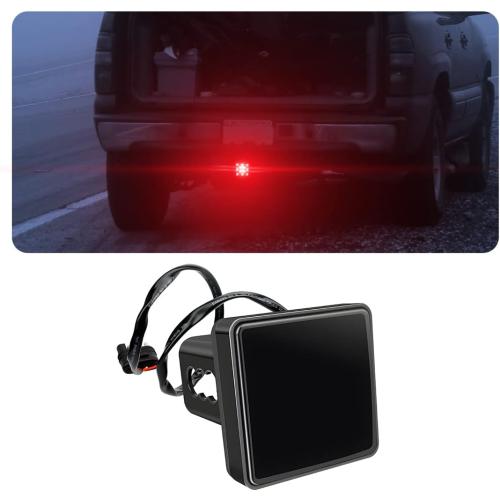 AICEL 15 LED Red Lens Brake Light Trailer Hitch Cover, Universal Fit 2 Receiver, Super Bright Smoked Lens Square Tail Light, Car Exterior Accessories for Towing Truck SUV RV (Smoked Lens Red Light)