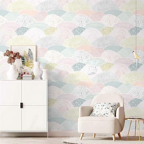 CiCiwind Boho Peel and Stick Wallpaper, Colorful Dot Geometric Wallpaper, Removable Self-Adhesive Vinyl Contact Paper for Kids Room Bedroom Cabinets, 15.5×197