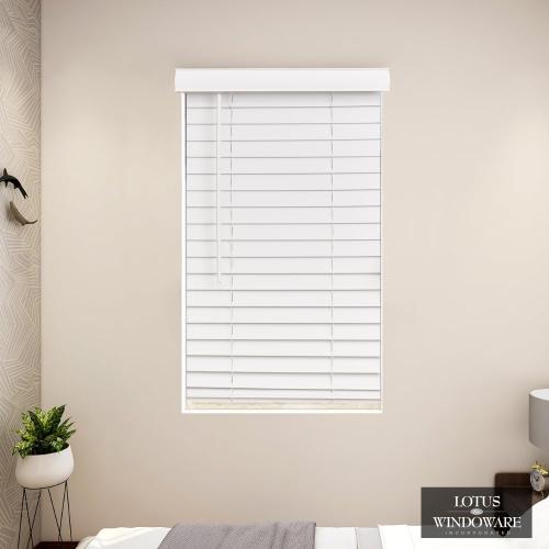 LOTUS & WINDOWARE Cordless Faux Wood Blinds, 39 Wide x 60 Long, Smooth, Snow White, 2 Inch Horizontal Blinds – for Living Room, Bedroom, Interior Door Windows
