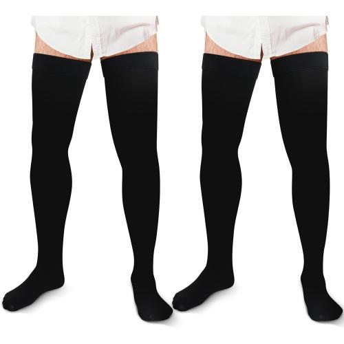 Zhanmai 2 Pairs Thigh High Men's Compression Socks 20-30 Mmhg Compression Stocking with Silicone Grip Men's Dress Socks (X-Large)