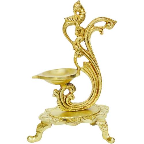 Lamp Peacock Diya Brass Oil Tier Ghee Puja Hindu Article Indian Deepak Handicrafts Product Decorative Pooja Religious Craft