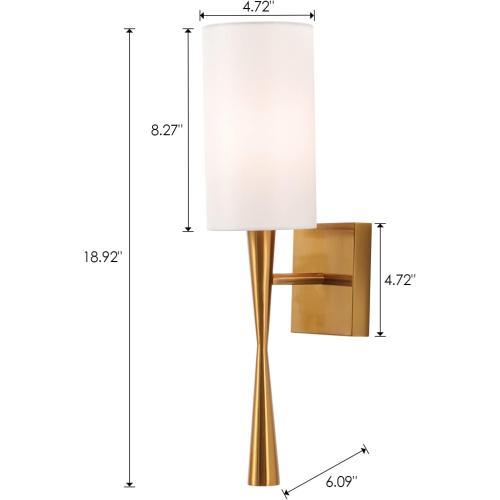 Modern Antique Brass Brush Paint Finish Wall Sconce Set of 2, with Creamy-White Fabric Straight Shade for Vanity Stairway Fireplace Kitchen Living Room Bedside