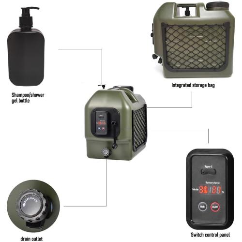 Portable Camp Shower 5-Gallon 8 Hours Battery Life Cordless Electric Rechargeable Food-Grade Water Tank for Camping Pressure Washer for Garden & Pet Cleaning