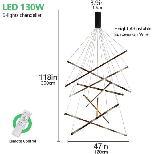 MADISH Modern LED Dimmable Staircase Chandelier | Single Mount Plate | Fixed Height 47” | Living Room, Stairway, Dining Room Lighting（9-lamp ）‼️Used ‼️product has mild stains