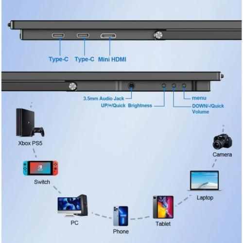 GeeekPi 18.5 inch Portable Monitor 1920x1080 IPS Touchscreen 120HZ 1080P Touch Display with HDMI USB-C, Built-in Speakers, Kickstand VESA for Xbox PS4/5 Laptop Mac PC