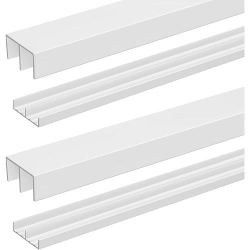 Landical 2 Sets 4 ft Long Plastic Sliding Cabinet Door Track Hardware Set for 1/2 Thick Panels Glass Window Cabinet Door Track for Sliding Closet Doors, Easy Quick Installation