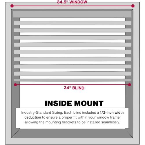 Lotus & Windoware Cordless, 2 Inch Faux Wood Blind, 34.5 Wide x 64 Long, Window Blinds, Blinds & Shades, Blinds for Indoor Windows, Smooth, Bright White - 34.5 x 64,Bright White