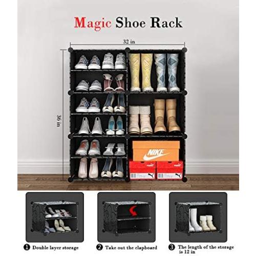6-Tiers Stackable 24-30 pairs Freestanding Storage Cabinets with Adjustable Shelving,Withe Shoe Shelf Organizer for Bedroom, Closet, Entryway, Dorm Room,Garage,Shoe Rack have 6 cubes