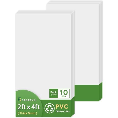 10Pack White Smooth Drop Ceiling Tiles Waterproof High-Grade PVC Ceiling Tiles Fire-Rated - Easy Drop-in Installation - Case of 10
