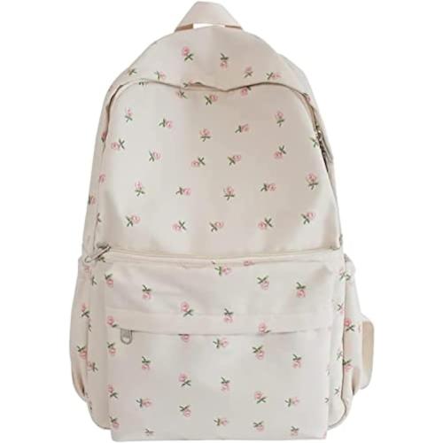 Color White Kakarin choyx 2025 Cute Preppy Bag Floral Printed Kawaii Backpack Cottagecore Aesthetic Backpack Laptop Daypack (White)
