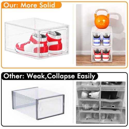 ARSTPEOE 6-Pack Clear Shoe Storage Boxes Magnetic Stackable | Upgraded Harder Material, Stackable Space-saving, Fits Sneakers & Boots, Clear Magnetic Front Door