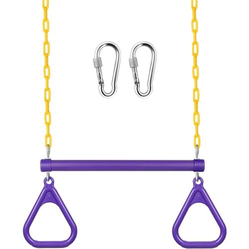 LadyRosian 17 Trapeze Bar Swing Set Gym Rings 47 Heavy Duty Chain Swing Set Accessories with Locking Carabiners Plastic Coated Chains Monkey Bars for Backyard, Playroom (Purple)