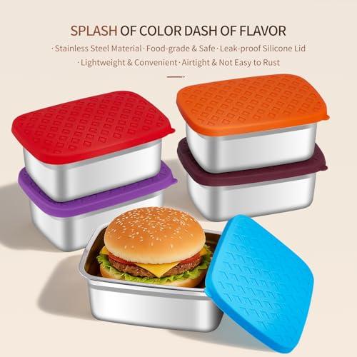 GIUOIDUO 5 Pack Heavy Duty Stainless Steel Food Containers - Extra Thick BPA-Free Storage Boxes with Leakproof Silicone Sealed Lids for Meal Prep