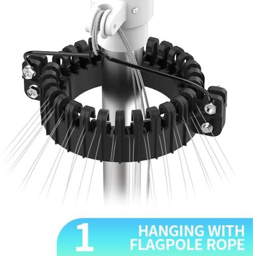 Christmas Tree Flag Pole Mega Topper Light Hook, 2-in-1 Flagpole Lights Hook Christmas Tree Light Kit for Hanging Strings & Xmas Patio Yard Party Decoration with Rope Hook