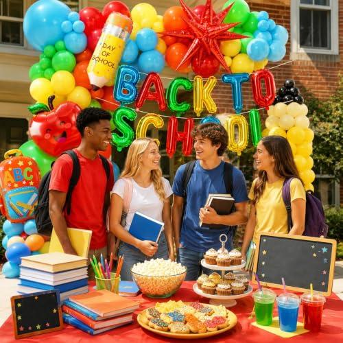 230pcs Back to School Balloon Arch Kit, Colorful Red Blue Yellow Lime Green Orange Foil Yellow Pink Nude Silver Black Pencil Balloons for First Day of School Party Decorations