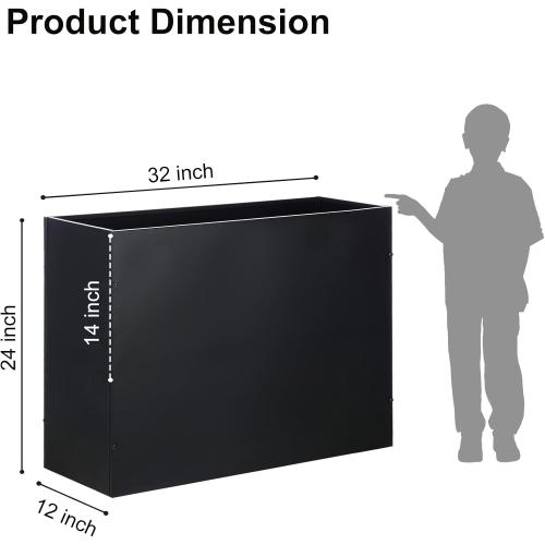 SUNNYPARK Large Metal Planter Box 32”x 12”x 24”, Rectangular Modern Black Metal Planter Box Heavy Duty with Drainage Holes for Outdoor Garden Patio