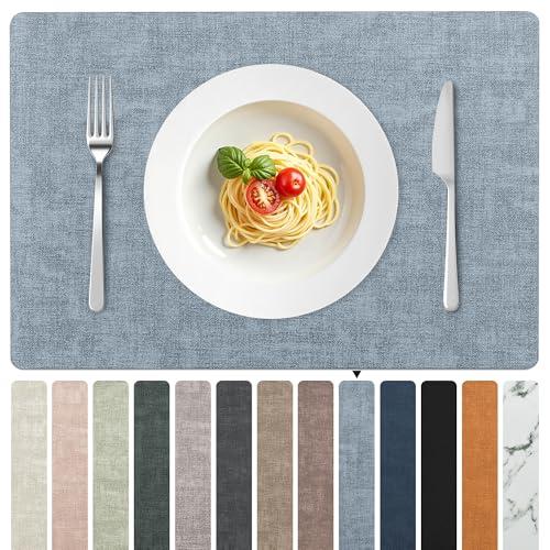 FROMHEART Faux Leather PU Placemats Set of 6 (Light Blue,11.8 x 17)