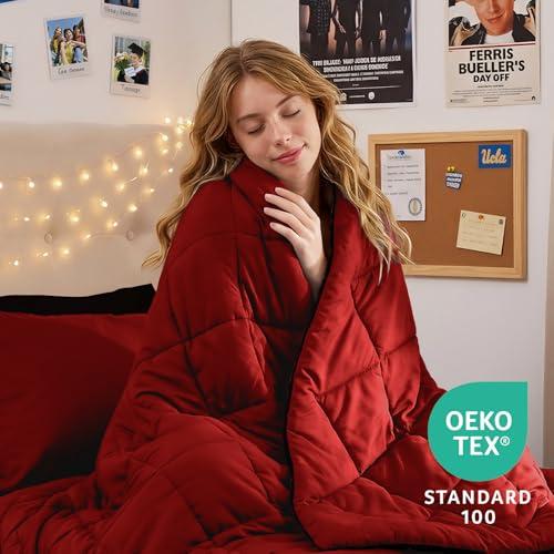 MUXHOMO 5 Pieces Twin XL Comforter Set, Reversible Bed in a Bag Twin XL Size, All Season Bedding Set with Comforter, Flat Sheet, Fitted Sheet, Pillowcases & Shams, Red & Black
