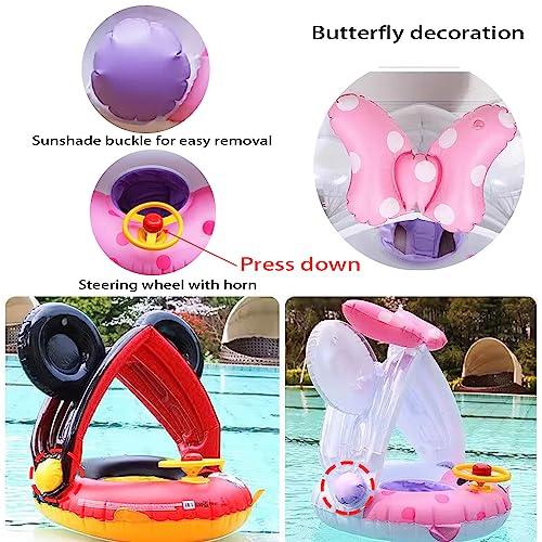 Arcimatto Baby Swimming Pool Floats with Removable Sun Protection Canopy, Cute Inflatable Raft with Seat and Handle, No Flip Over Kids Infants Boat Swim Ring for Toddlers 8-36 Months