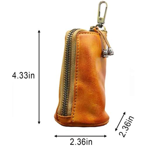 Medieval Mini Zipper Pouch, Genuine Leather Keychain Coin Purse with Easy Clip Swivel Clasps Coin Organizer Car Key Holder Wallet Card Bag Leather Pouch for Men Women (Yellow)