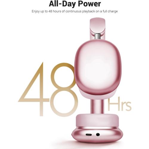 Wentronic Y01 Wireless Noise Canceling Headphones Bluetooth 5.3 Over Ear Headphones with Microphone, Hi-Res Audio, 48H Playtime, Foldable Comfortable Earpads,Compatible with iOS,Android,PC, Pink