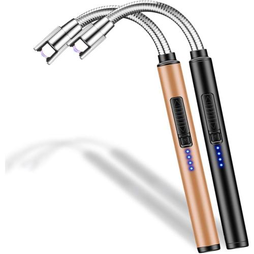 Candle Lighter 2 Pack USB Rechargeable Safety Arc Windproof Long Lighter for Candle Aromatherapy Camping Grill Family Home Use(Black&Rose Gold)
