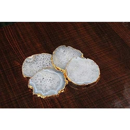 Krishna Mehta Agate Coaster Cup Natural 3.5 -4.5 Inches - Set of 4 with Feet (White)