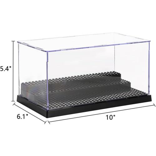 ZEAYEA 2 Pack Display Case for Minifigure Action Figures Blocks, Acrylic Display Box Storage with 3 Movable Steps, Dustproof Showcase for Collection Bricks Blocks Models Minifigures Building, Black