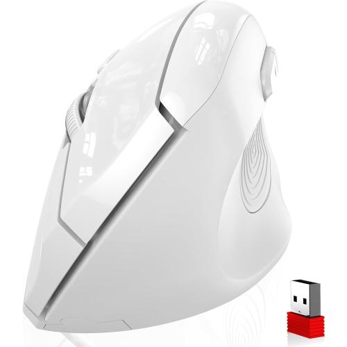 memzuoix Ergonomic Wireless Mouse, 2.4G Optical Cordless, 800/1200/1600 DPI, Vertical Computer Mouse for Laptop, Mac, PC, Desktop (Right Hand, Large) - White