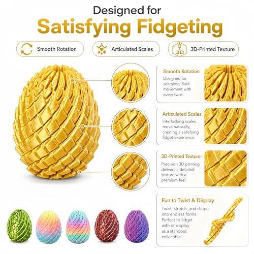 3D Printed Fidget Toy, Twisty Dragon Eggs, Spiral Slippery Egg Fidget Toy, Stress Relief Sensory Desk Toy for Adults and ADHD, Rotating Focus Anxiety Relief Pocket Toy (Gold)