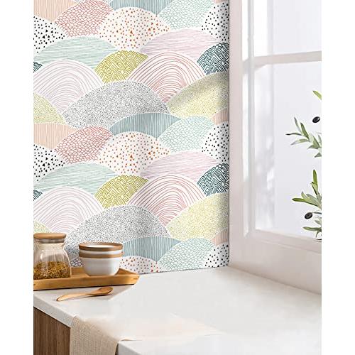 CiCiwind Boho Peel and Stick Wallpaper, Colorful Dot Geometric Wallpaper, Removable Self-Adhesive Vinyl Contact Paper for Kids Room Bedroom Cabinets, 15.5×197