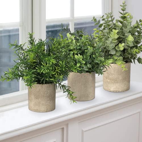 Velener 2Pcs Artificial Potted Rosemary Plants- Rustic Farmhouse Fake Shrubs for Decoration Centerpieces Living Room, Shelf Bedroom Aesthetic Green Bathroom Accessories Boho Small Desk Plant Office