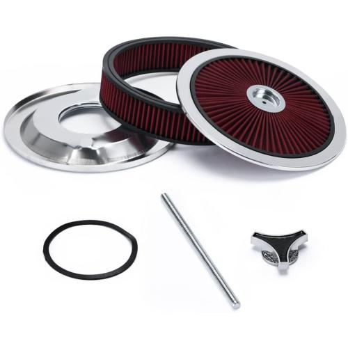 PTNHZ 14x3 Round Air Cleaner Filter Assembly w/Flow-Thru Lid Caburetor High Flow Compatible For Chevrolet GMC Ford