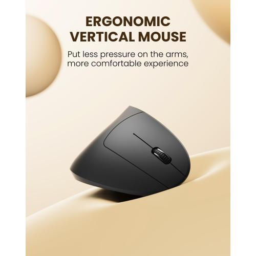 POJTK Ergonomic Wireless Rechargeable Mouse, Bluetooth USB A Type C(3 in 1) Connection, 5 Levels Up to 4800 DPI, 6 Silent Buttons, 2.4GHz Carpal Tunnel Vertical Mice, for Laptop, Desktop,MacBook-black