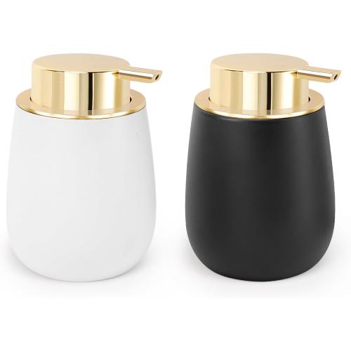 Ceramic Soap Dispenser, Refillable Dish Soap Pump Dispenser, Hand Soap Dispenser for Kitchen Sink Bathroom Counter, Modern Stylish Design (Black & White)