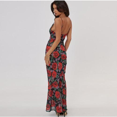 Women Y2K Floral V Neck Maxi Dress Sexy Sleeveless Lace Patchwork Long Dress Backless Flowy Beach Sundress