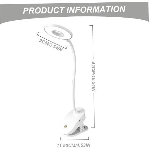 White Clip on Light, Desk Lamp 1200mAh, Round LED Clamp Light, 2W Desk Lamp for Reading, Night Clip on for