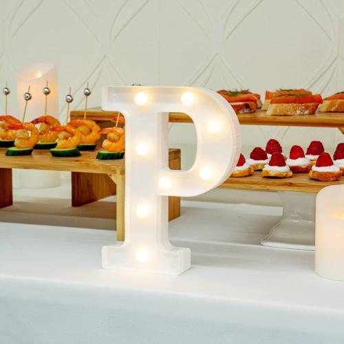 Restaurantware-Illumify 5.8 x 1.2 x 8.7 Inch Light Up Letter, 1 Durable Marquee LED Light - Letter P, Touchproof, White Plastic Party Light, Keyhole Slot, For Parties, Weddings, Or Special Events