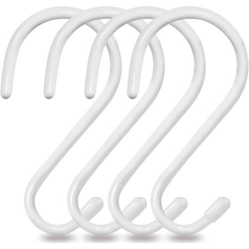 4 Pack Large S Hooks for Hanging Heavy Duty, 6 inch Non Slip Vinyl Coated Metal Closet S Hooks for Hanging Kitchen Utensil Pot Pan Cups Clothes Jeans Towels Hats Bags Plants (White)