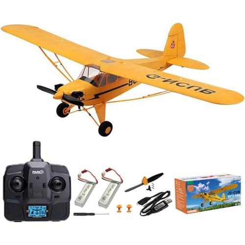 RC Plane Upgrade 5 Channels 3D/6G J3-CUB RC Airplane for Adults 1406 Brushless Motor Outdoor Stunt RC Glider with Spare Propeller and 2 Batteries (Yellow)