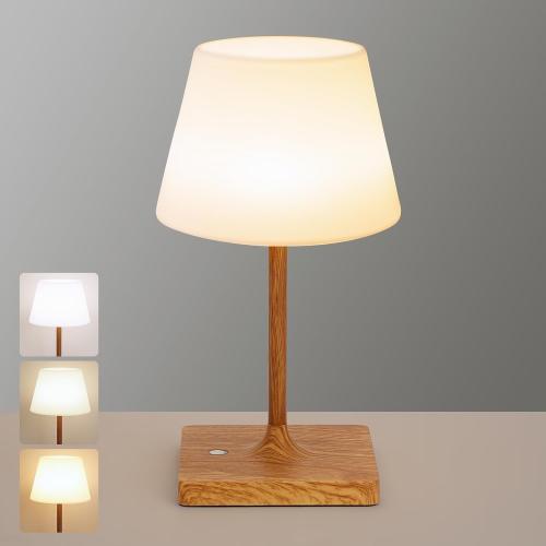 Cordless Table Lamp Waterproof,4000mAh Battery Rechargeable Desk Lamp for Indoor & Outdoor Use,3 Color-temps & Dimmable LED Night Light for Shower Bedroom Restaurant Bathroom Home 10.8H- Wood Grain
