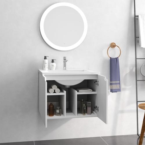24 Fluted Bathroom Vanity with Sink, Bathroom Vanities Cabinet with Sink Combo, Wall Mounted Floating Cabinet, Mid-Century Modern Floating Vanity for Small Space, Washed Ash Grey