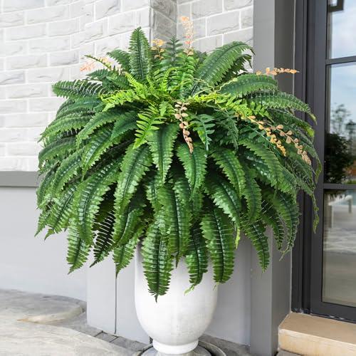 MARTINE MALL 2Pcs 48''/128 Leaves Artificial Ferns for Outdoors Look Real Fake Ferns, Large Faux Boston Ferns for Outdoor Planter Realistic UV Resistant Artificial Fake Plants for Porch Patio Hanging