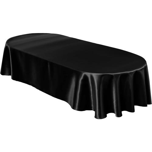 Entisn Oval Satin Tablecloth Green  60x84 Inch, Lock-Stitched Edge