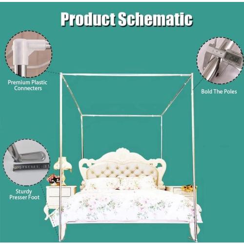 Color Black Mengersi Silver Canopy Bed Frame - Full Size, Stainless Steel, Four Corner, Mosquito Net, Fit for Metal & Wood Beds